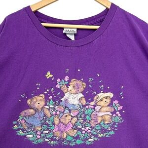 VTG Basic Editions Granny Purple Teddy Bear Tee Oversized SZ 4XL 90s Cottagecore